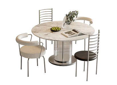 Modern Dining Table and Chair Combination Round Dining Table Dining Chair Single Chair 3d model