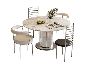 Modern Dining Table and Chair Combination Round Dining Table Dining Chair Single Chair 3d model