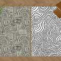 Stylish Square Rugs With Black And White Abstract Wave Patterns For Home Decor 3d model