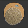 Tropical Beach Scenery With Straw Umbrella Deck Chair Surfboard Beach Ball And Sandcastle
