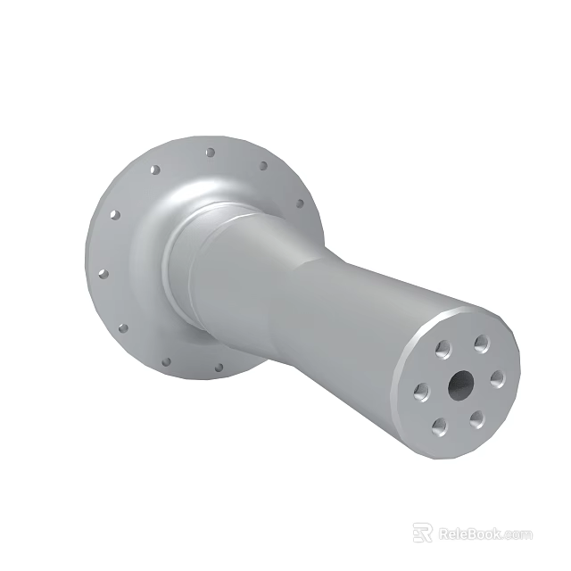 Silver Metal Mechanical Component Featuring Flange And Cylindrical Holed End 3d model 