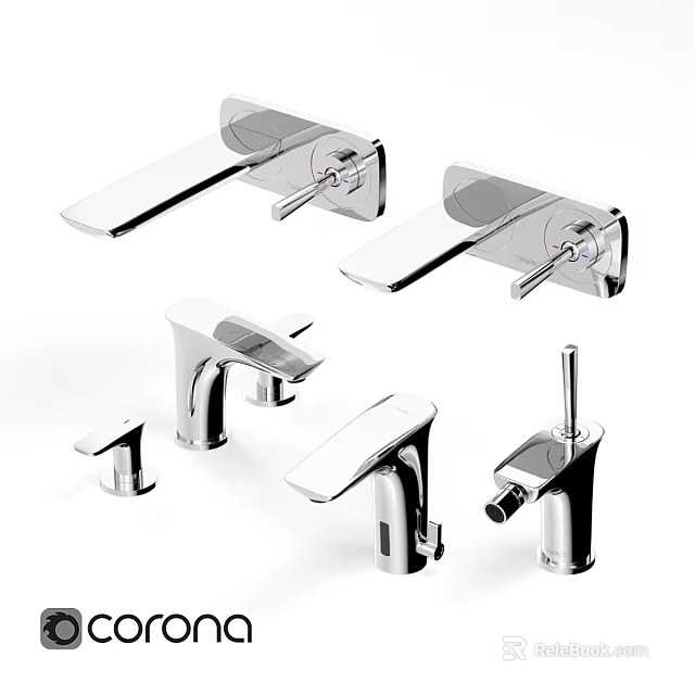 Modern Chrome Faucets With Various Styles For Bathroom And Kitchen Use 3d model
