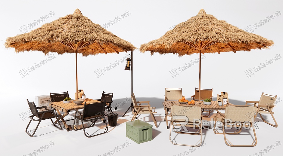 Cafe Outdoor Table and Chair Camping Style Folding Table and Chair Thatch Umbrella model