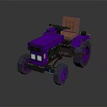 Purple Pixel Style Tractor With Orange Seat And Large Wheels 3D Design