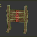 Wooden Sign With Planks And Support Legs Featuring Red Symbols Design