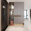 Modern Interior Shoe Cabinet Design With White Gray Wooden Panels Open Shelf And Stone Wall