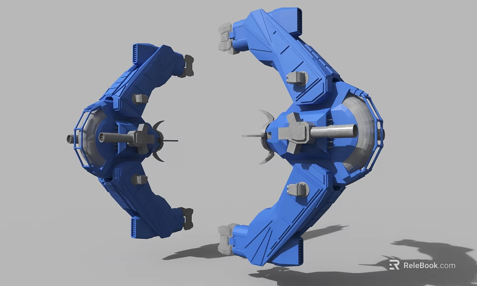 Blue Mechanical Structures 3D Model Design With Symmetrical Arms And Metal Components 3d model