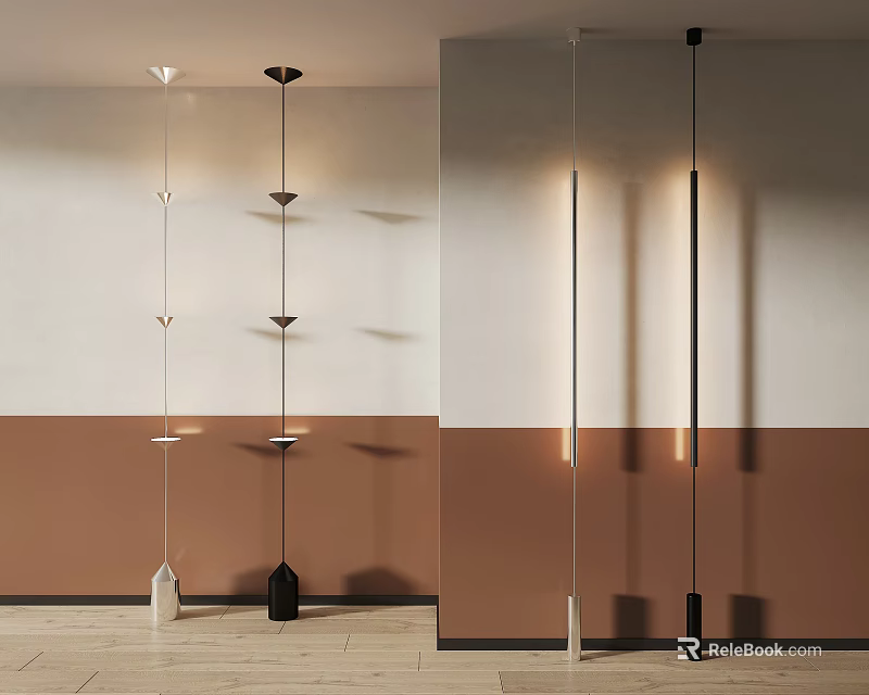 Modern Decorative Lamps With Hanging Design Two Tone Walls And Wooden Floor 3d model 