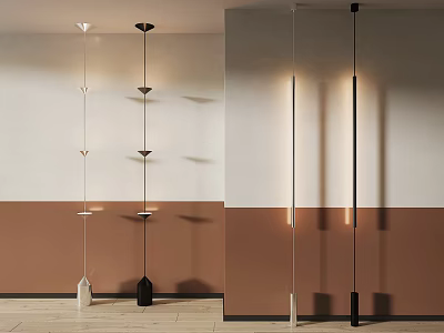 Modern Decorative Lamps With Hanging Design Two Tone Walls And Wooden Floor 3d model
