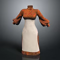 Traditional Cheongsam with Brown Top White Skirt and Red Floral Patterns Flared Sleeves