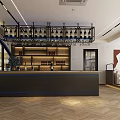 Modern Cafe Interior With Palm Tree Large Windows Booth Seating And Herringbone Flooring