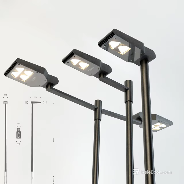 Modern Outdoor LED Street Lights With Black Pole And Adjustable Arm Design 3d model 