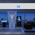 Modern Home Theater Room With Black Leather Sofas Blue LED Lights And Wall TV