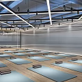 Spacious Yoga Studio Interior With Neatly Arranged Yoga Mats And Modern Ceiling Lighting