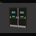 Safety Exit Double Doors With Green Signs Metal Handles And Bottom Strips