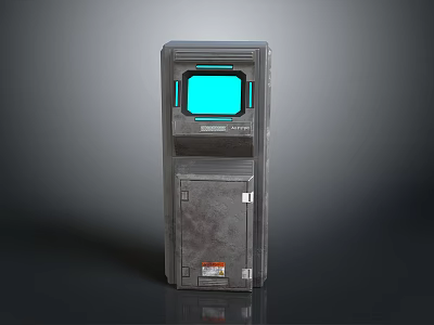 Vintage Gray Terminal Machine With Blue Screen And Vertical Metal Case Design 3d model