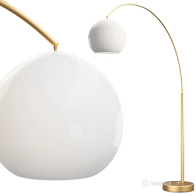 Modern Elegant Floor Lamp With Golden Arc Stand And White Spherical Shade 3d model 