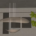 Modern White Pendant Light In Interior With Beige Wall Curtains And Green Plant