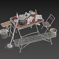 Rustic Vintage Wooden Table With Chair Bench And Old Kitchen Items