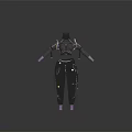 Futuristic Black Tactical Clothing Set With Purple Accents Shoulder Armor And Strapped Pants