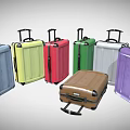 Multiple Colored Suitcases Arranged in Various Hues with Brown in Front