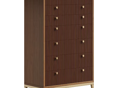Elegant Dark Brown Entryway Cabinet Sideboard With Vertical Striped Design Gold Handles And Gold Legs 3d model