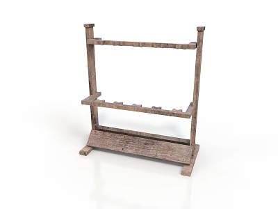 Rustic Wooden Wine Rack Furniture With Multi Tier Shelves And Natural Texture Design 3d model