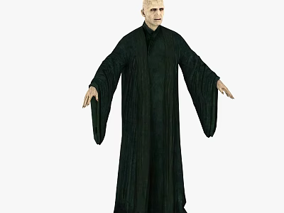 Man in Long Black Robe Standing with Arms Outstretched in Full Length Pose 3d model