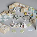 Kindergarten Indoor Design With Wooden Play Areas Toys Teepee Swings Mushroom Decorations And Storage Cabinets