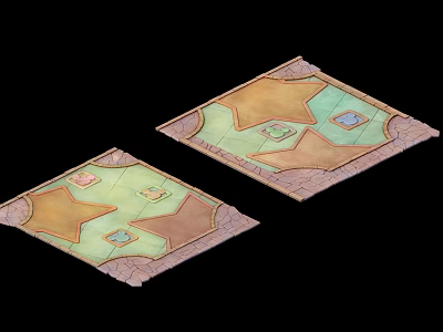 Two Colorful Decorative Floor Designs With Orange Green Sections And Brown Borders 3d model