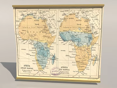 Vintage African Map Framed Wall Decor With Colorful Regions And Labels 3d model