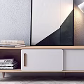 Modern TV Stand With Wooden White Design Drawers Shelves Table Lamp Potted Plant And Books