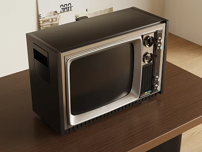Vintage Television Set on Wooden Table with Classic Knobs and Black Body 3d model