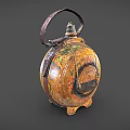 Traditional Hand Painted Decorative Pottery Jar With Curved Handle And Three Legged Base