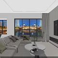 Modern Living And Dining Room Interior Design With Sofa Dining Table City View Windows