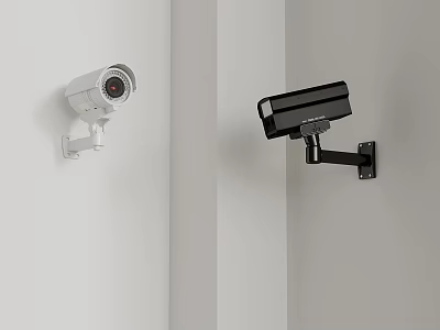 Security Cameras Wall Mounted In White And Black Colors For Surveillance 3d model