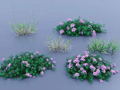 Vibrant Lush Green Grass And Purple Flowers In Herbaceous Plant Clusters 3d model