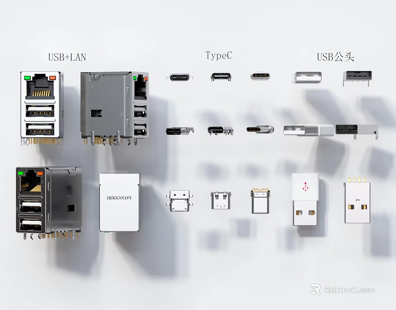 Mobile Digital USB Type C LAN USB 2.0 Connectors Ports And Modules 3d model 