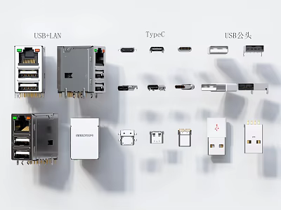 Mobile Digital USB Type C LAN USB 2.0 Connectors Ports And Modules 3d model