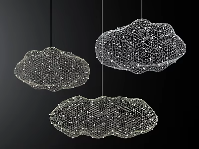 Modern Cloud Shaped Chandeliers With Mesh Structure And Light Accents On Black Background 3d model
