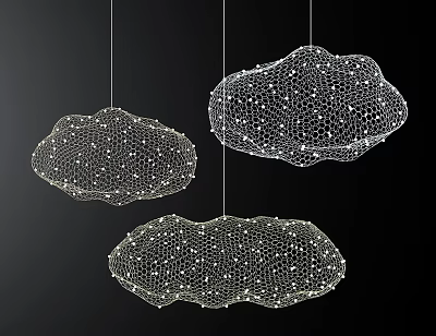 Modern Cloud Shaped Chandeliers With Mesh Structure And Light Accents On Black Background 3d model