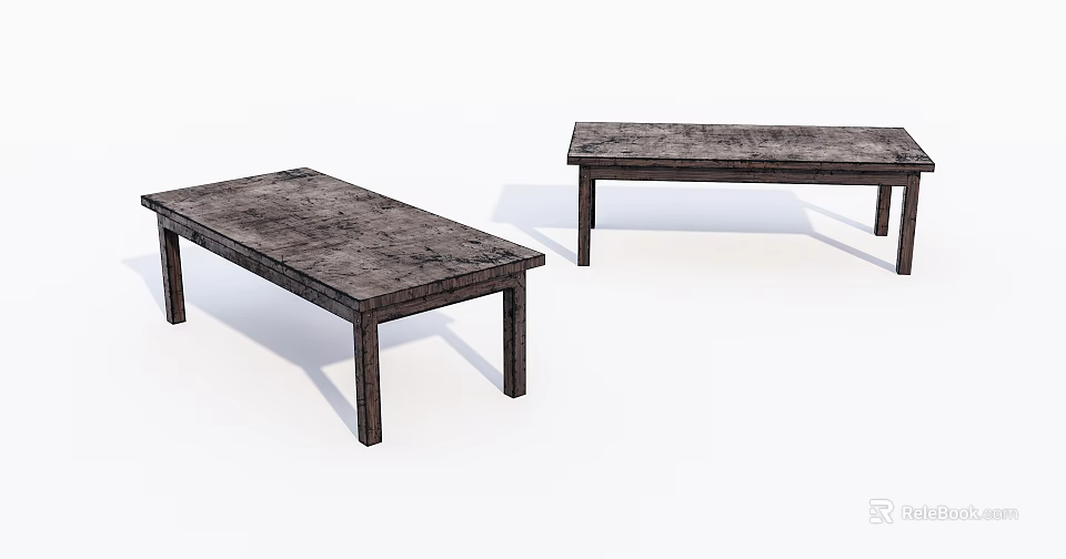 Two Rustic Wooden Footstools With Solid Wood Legs And Textured Surfaces 3d model 