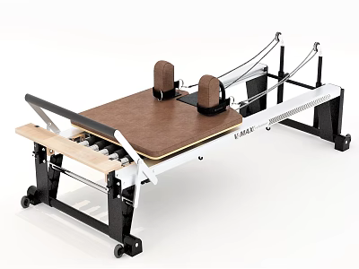 Professional Pilates Reformer Fitness Equipment with Wooden Platform Black Frame Springs and Footbar 3d model