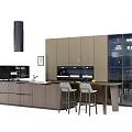 Modern Kitchen Interior Featuring Wooden Cabinets Island Counter And Glass Display Doors