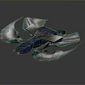 Futuristic Metallic Flying Vehicle With Sleek Blue Silver Finish And Aerodynamic Multi Wing Structure