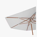 Outdoor White Umbrella With Wooden Frame And Silver Base Stand