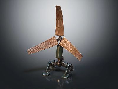 Industrial Mechanical Equipment With Three Copper Colored Blades And Sturdy Metal Stand 3d model