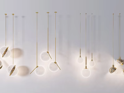 Modern Minimalist Pendant Lights with Gold Metal Frames and Transparent Spherical Shades 3d model