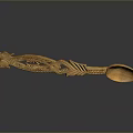 Wooden Carved Spoon with Intricate Dragon Pattern and Decorative Handle Design
