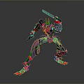 Mecha Robot Character In Battle Stance With Black Red Yellow Armor And Sword